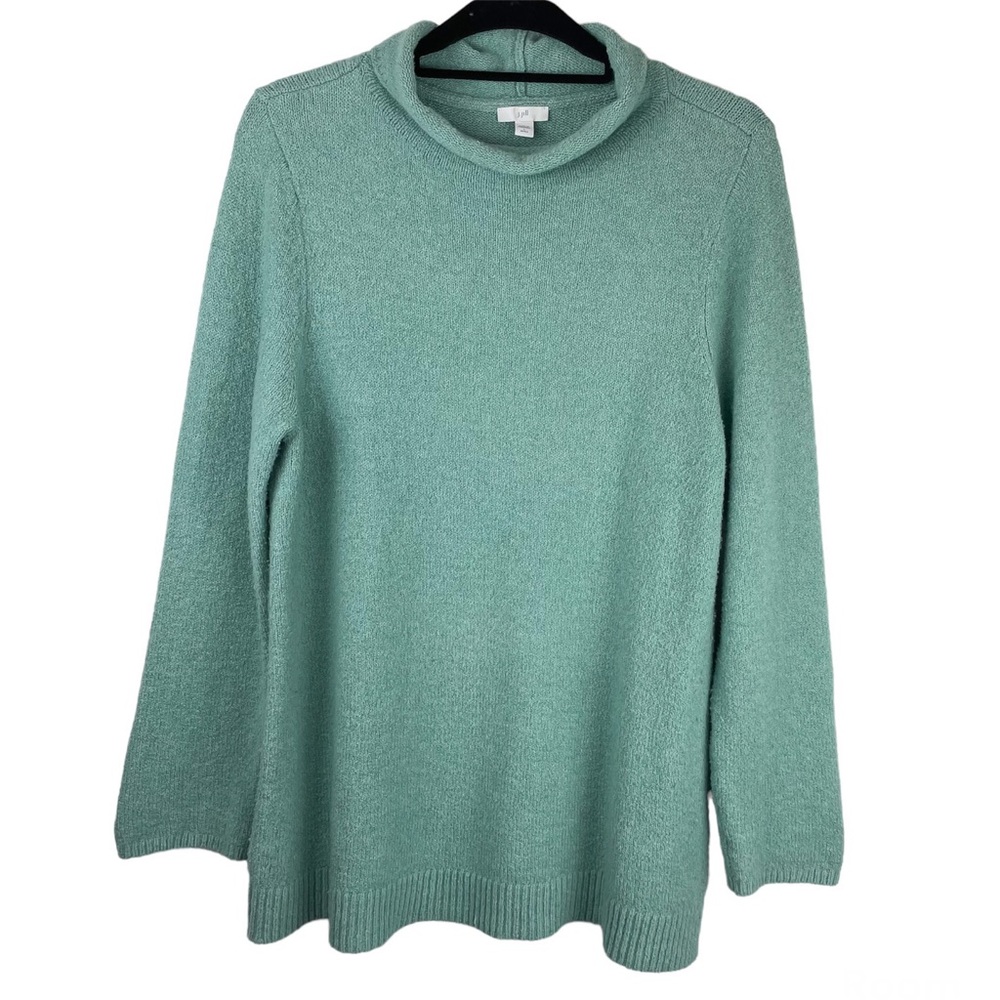 J. Jill Seafoam Green Aqua Tunic Sweater Sz Large Petite Mock Neck